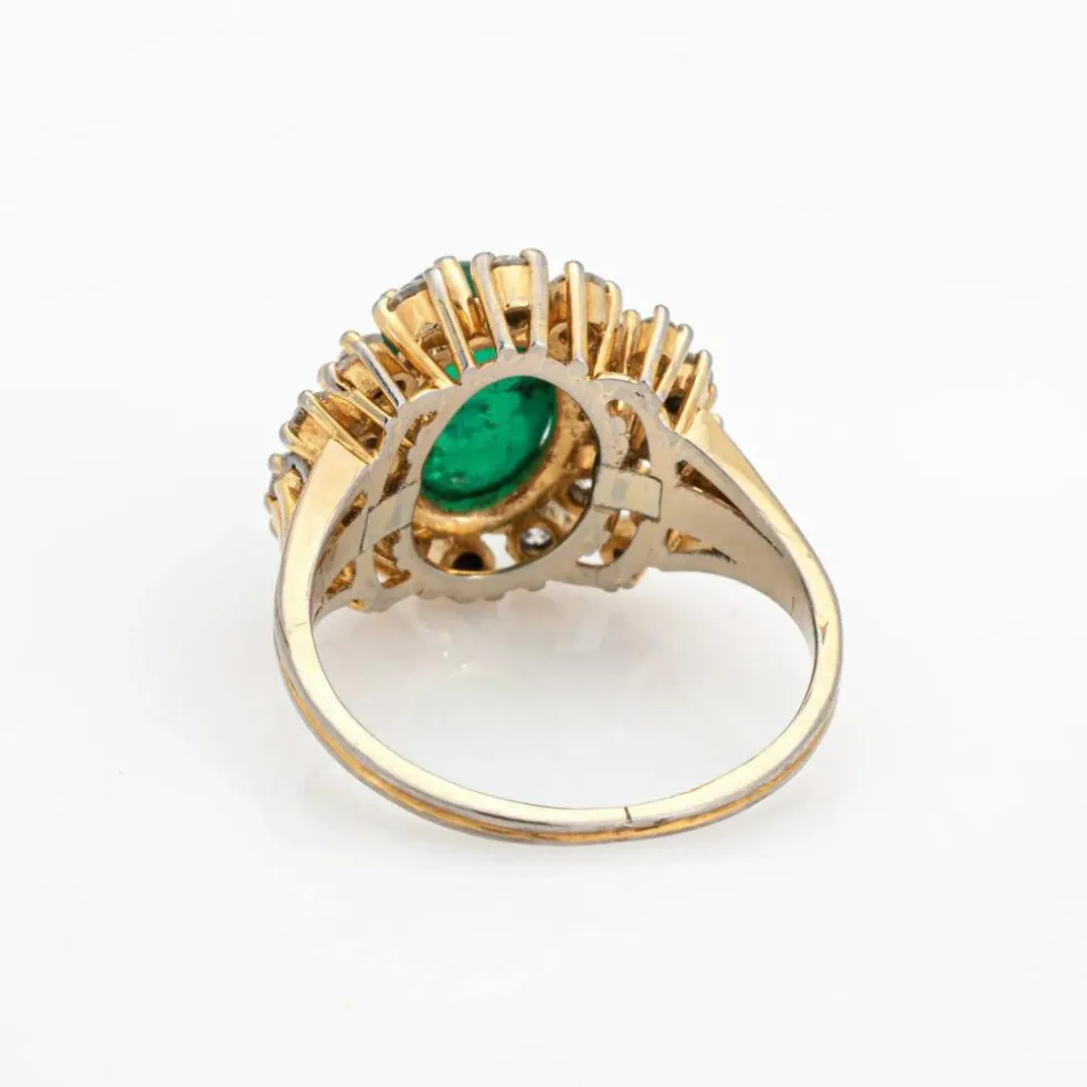 Bague cabochon en diamant émeraude, bague de fiançailles en or vintage avec pierres précieuses