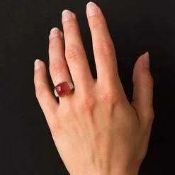 Bague Calcédoine pain de sucre et Diamants