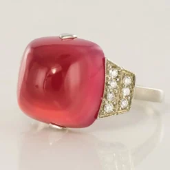 Bague Calcédoine pain de sucre et Diamants