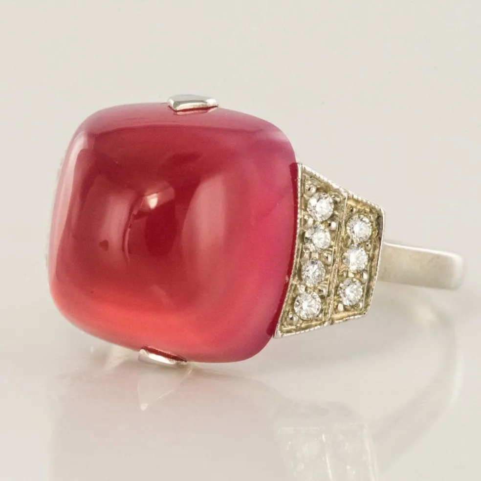 Bague Calcédoine pain de sucre et Diamants