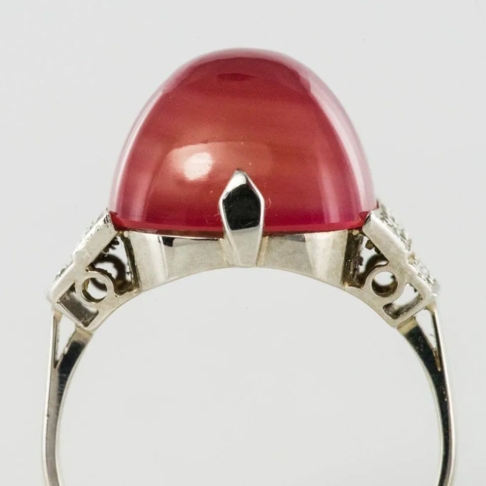 Bague Calcédoine pain de sucre et Diamants