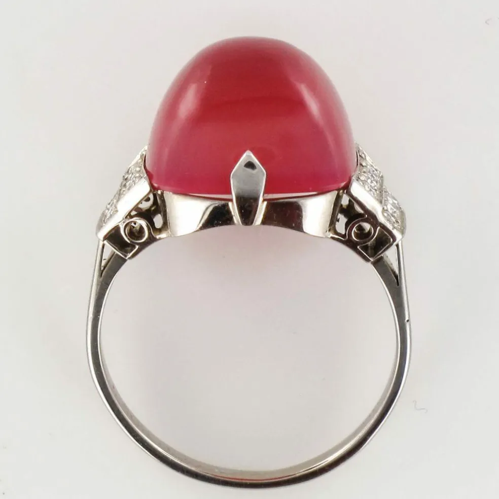 Bague Calcédoine pain de sucre et Diamants