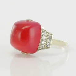 Bague Calcédoine pain de sucre et Diamants