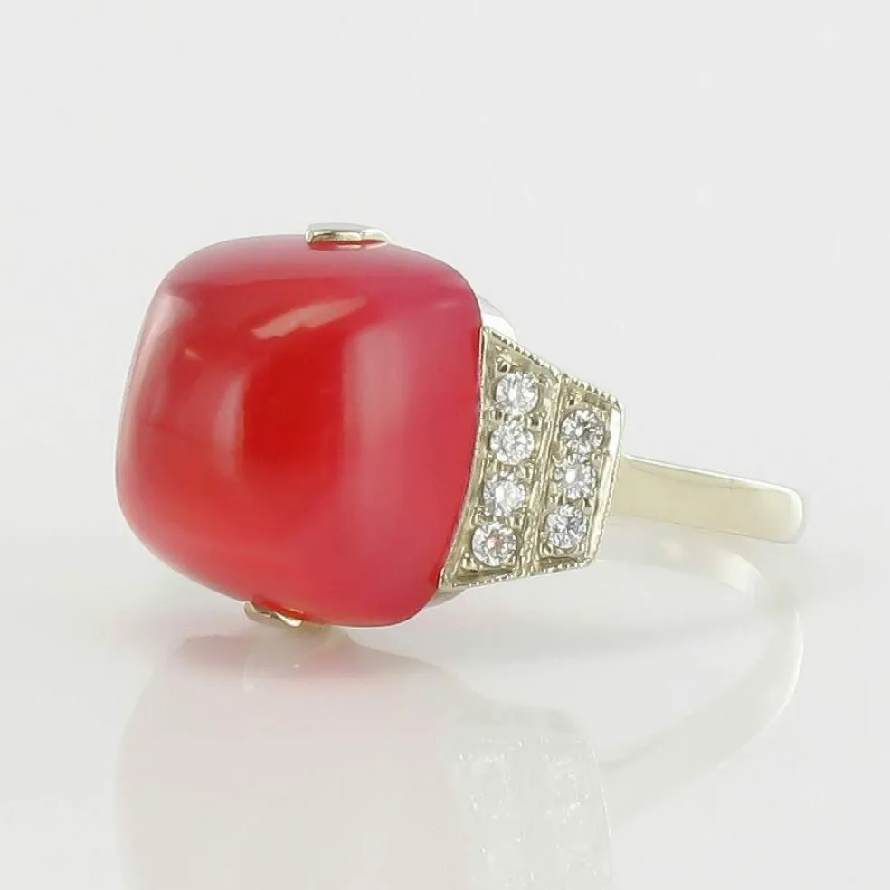 Bague Calcédoine pain de sucre et Diamants