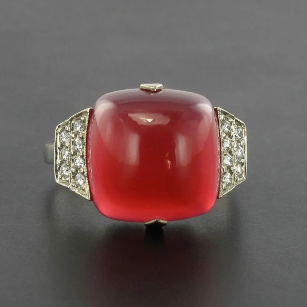 Bague Calcédoine pain de sucre et Diamants
