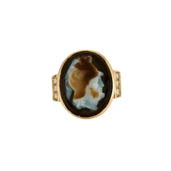 BAGUE CAMEE FIN ANCIEN ONYX OR DIAMANTS