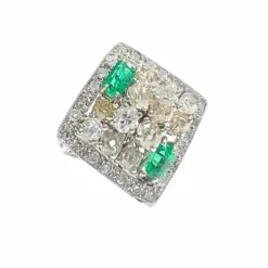 Bague carrée diamants émeraudes