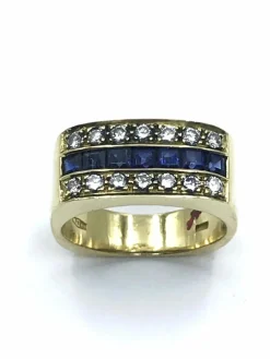 Bague carrée Saphirs Diamants