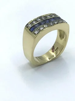 Bague carrée Saphirs Diamants