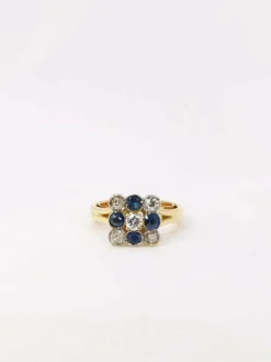 Bague carrée saphirs diamants taille ancienne