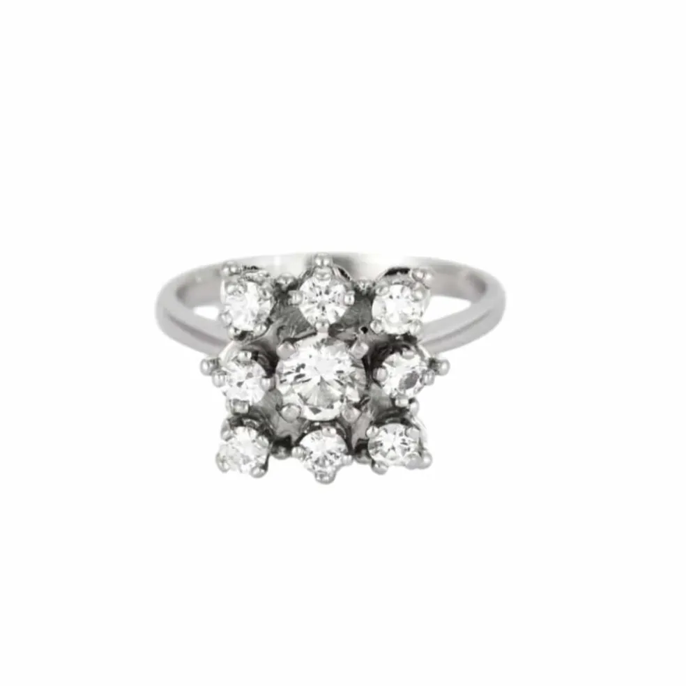 Bague chaton carré, or gris et diamants