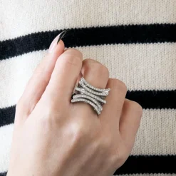 Bague chevalière 5 rangs diamants