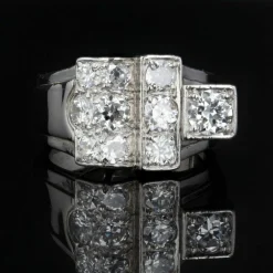 Bague chevalière art déco diamants