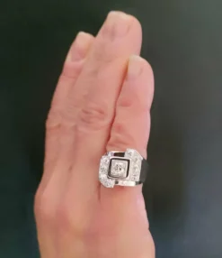 Bague Chevalière Art Déco Or Platine Diamants