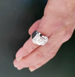 Bague Chevalière Art Déco Or Platine Diamants