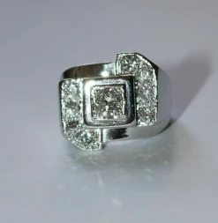 Bague Chevalière Art Déco Or Platine Diamants