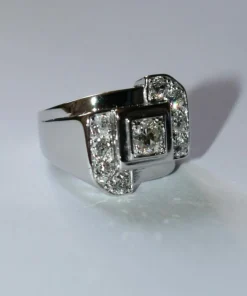 Bague Chevalière Art Déco Or Platine Diamants