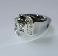 Bague Chevalière Art Déco Or Platine Diamants