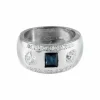 Bague Chevalière Art Déco Platine Saphirs Diamants