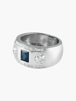 Bague Chevalière Art Déco Platine Saphirs Diamants