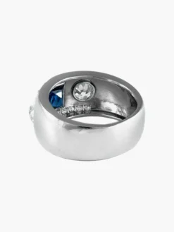 Bague Chevalière Art Déco Platine Saphirs Diamants