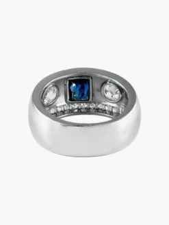 Bague Chevalière Art Déco Platine Saphirs Diamants