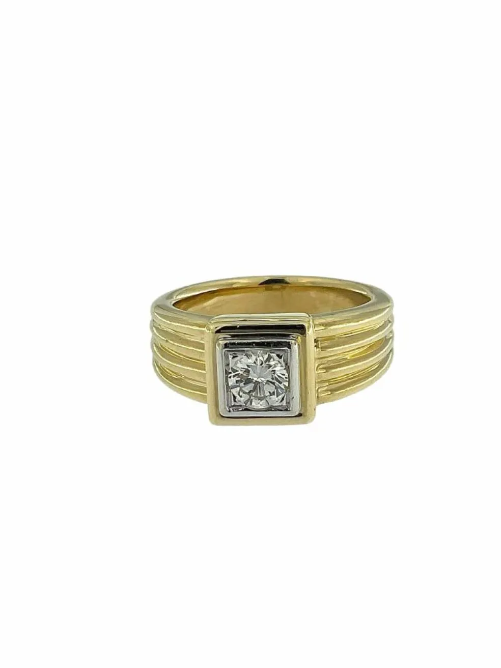 Bague chevalière certifiée HRD en or jaune et blanc