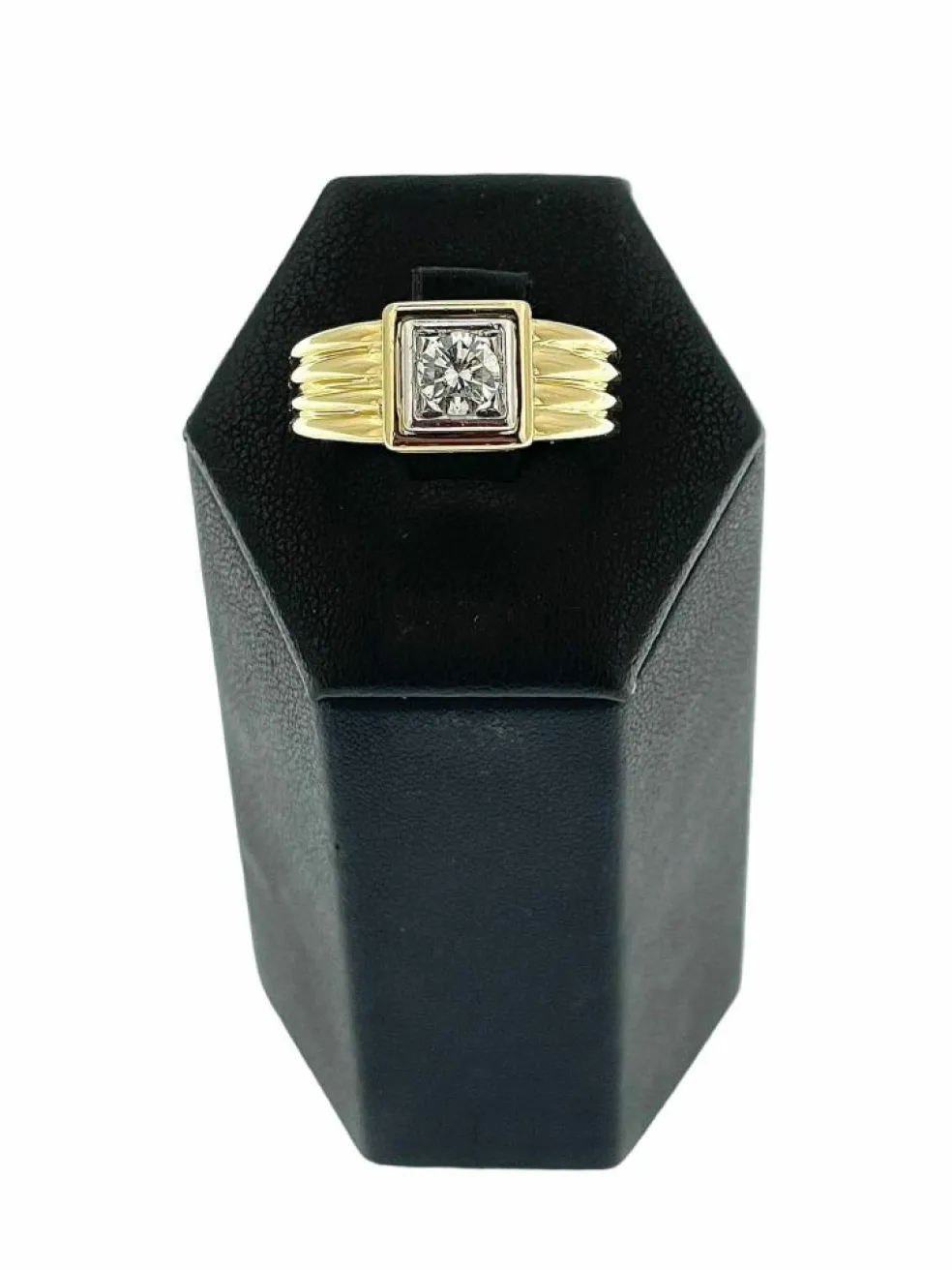 Bague chevalière certifiée HRD en or jaune et blanc