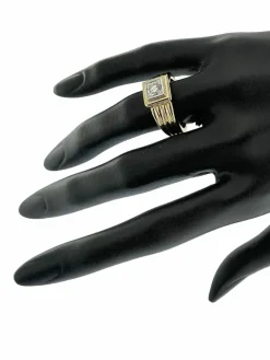 Bague chevalière certifiée HRD en or jaune et blanc