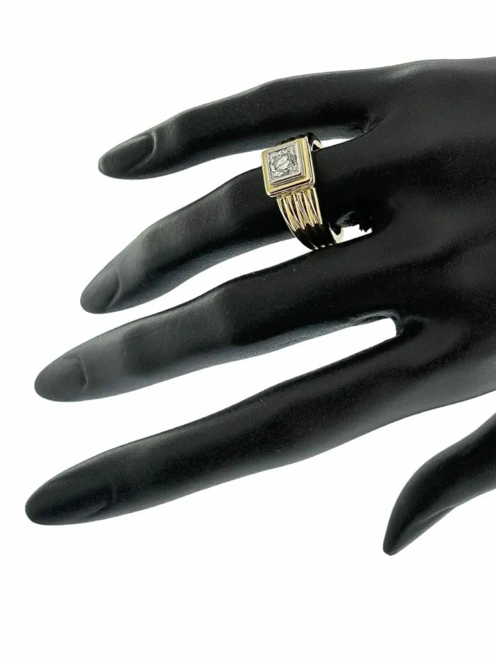 Bague chevalière certifiée HRD en or jaune et blanc