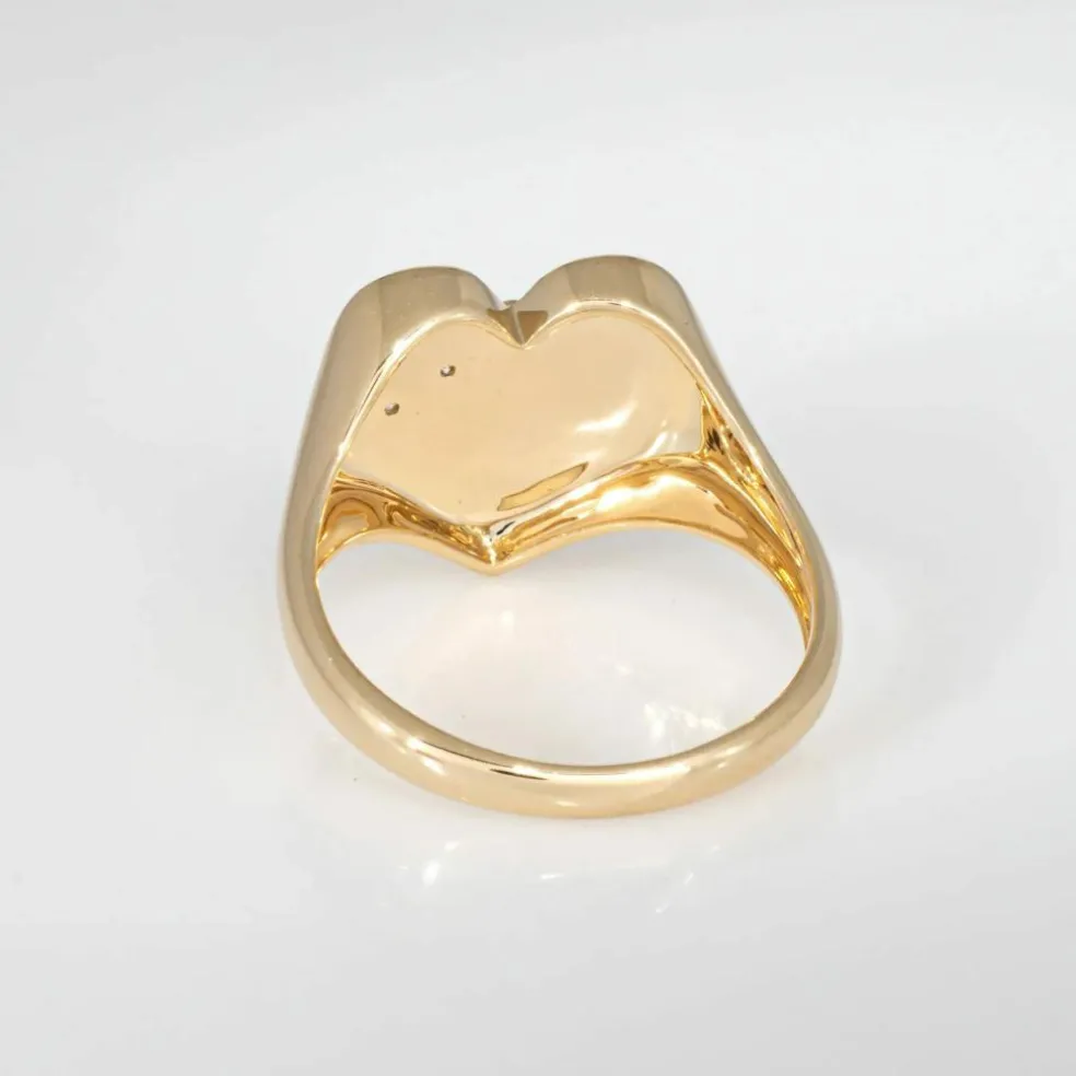 Bague Chevalière Coeur Hibou Diamant Or Jaune