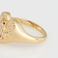 Bague Chevalière Coeur Hibou Diamant Or Jaune