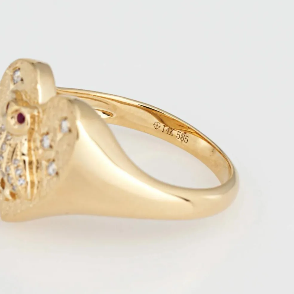 Bague Chevalière Coeur Hibou Diamant Or Jaune