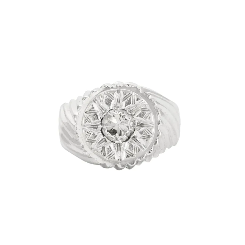 Bague chevalière en or gris et diamants