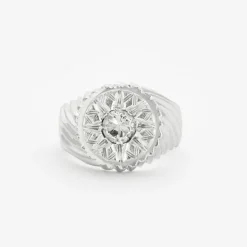 Bague chevalière en or gris et diamants