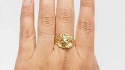 Bague chevalière Lion rubis et diamant