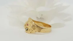 Bague chevalière Lion rubis et diamant