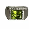 Bague Chevalière Or Gris Péridot Diamants