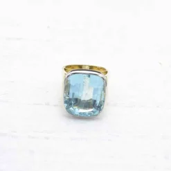 Bague chevalière Or jaune Platine Aigue-marine