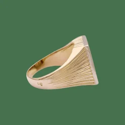 Bague chevalière or jaune, diamants.
