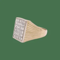 Bague chevalière or jaune, diamants.