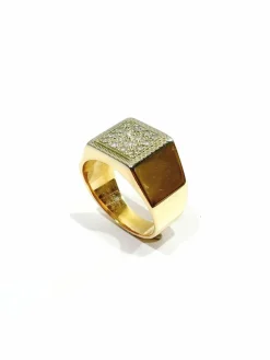 Bague Chevalière Or Rose Pavage De Diamants