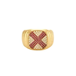 Bague Chevalière plateau diamants/rubis