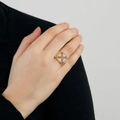 Bague Chevalière plateau diamants/rubis