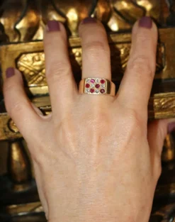 Bague Chevalière Rubis Diamants