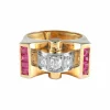 Bague Chevalière rubis et diamants or jaune