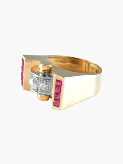 Bague Chevalière rubis et diamants or jaune