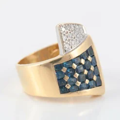 Bague Chevalière Saphirs Diamants