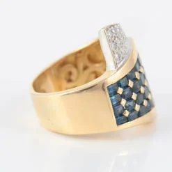Bague Chevalière Saphirs Diamants