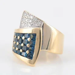 Bague Chevalière Saphirs Diamants